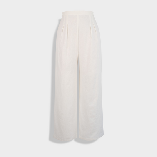 Wide Legged Linen Trousers in Ivory