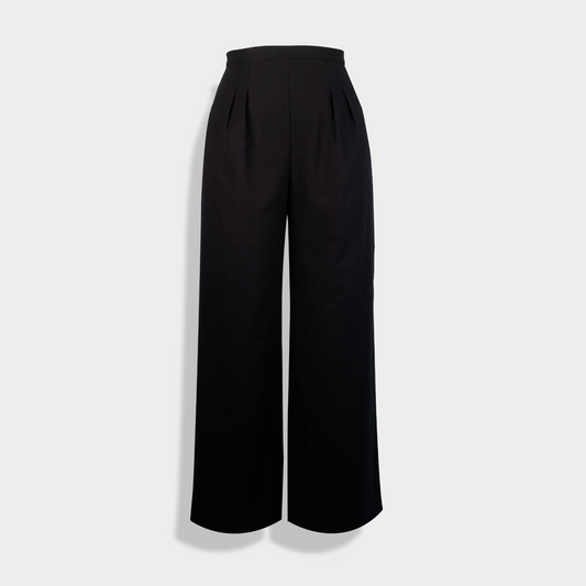 Wide Legged Linen Trousers in Black