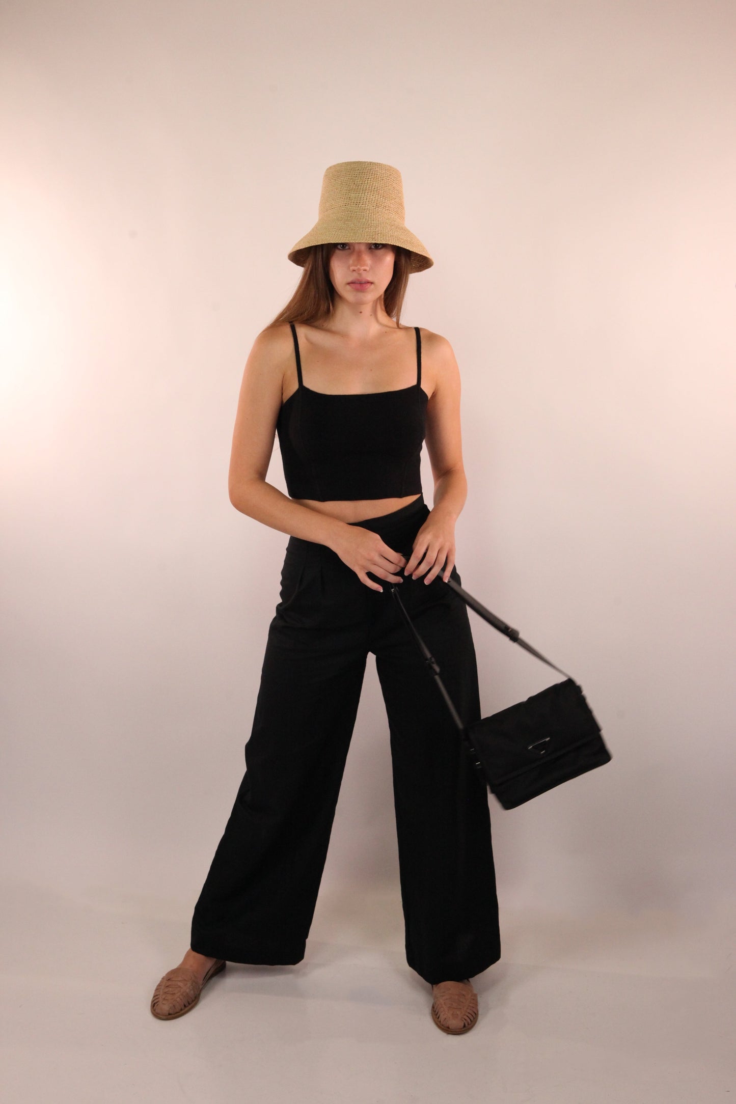 Wide Legged Linen Trousers in Black