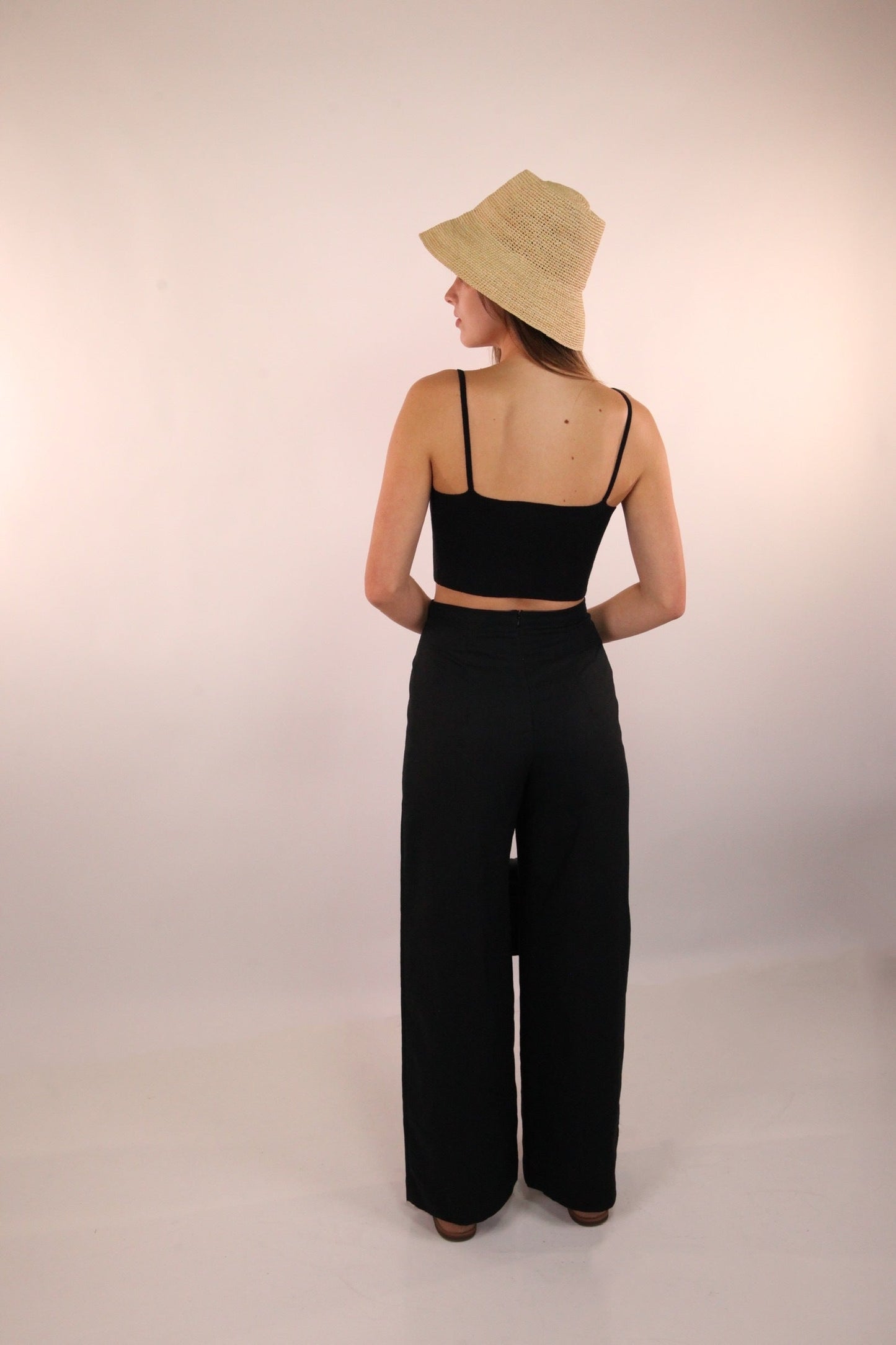 Wide Legged Linen Trousers in Black